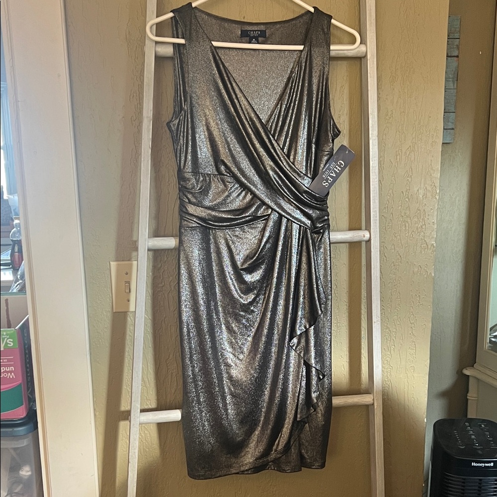 Chaps Shimmering Silver Midi Dress
